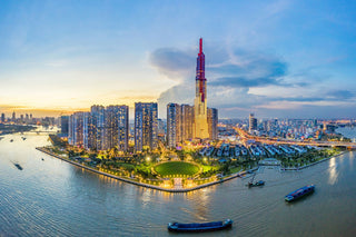 Ho Chi Minh City skyline and riverfront at dusk