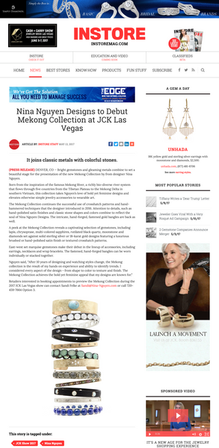 INSTORE — Nina Nguyen Designs to Debut Mekong Collection at JCK Las Vegas, May 13, 2017