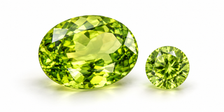 Illustration of oval and round yellow-green peridot gemstones