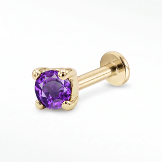 Gemstone Threadless Flat Back Earring | 14K Yellow Gold