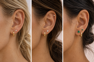 Illustrative minimalist, diamond and emerald ear-stack styling concepts