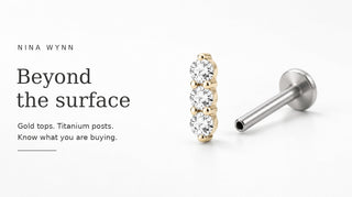 Editorial illustration of a gold diamond decorative top beside a titanium flat-back post: know what you are buying.