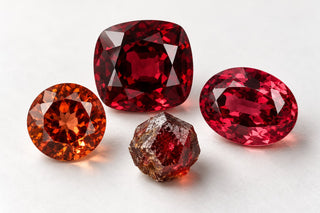 Editorial illustration of red, raspberry and orange garnets