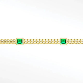 Adorn your wrist with vibrant green gems! Nina wynn’s 14k gold emerald princess cuban 3mm permanent bracelet features