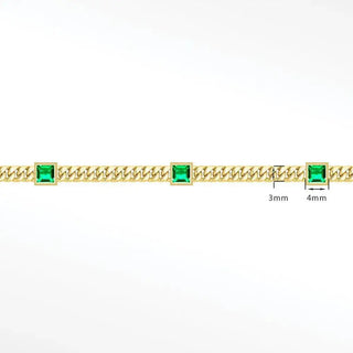 Adorn your wrist with vibrant green gems! Nina wynn’s 14k gold emerald princess cuban 3mm permanent bracelet features