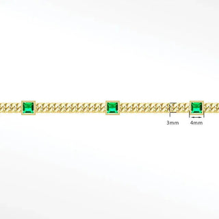 Cuban 3mm emerald square bezel 14k gold chain designer line for permanent anklet - 14k yellow