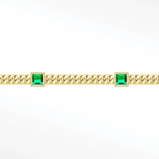 Cuban 3mm emerald square bezel 14k gold chain designer line for permanent necklace - 14k yellow