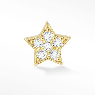 Front view of 14K gold diamond star flat back earrings