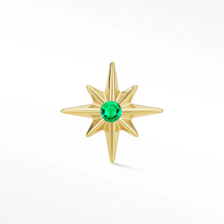 14k gold flat star-shaped earring with a central emerald gemstone from The Wynning Studs collection