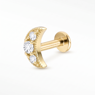 Flat Back Earrings Threadless Diamond 14k Gold Moon | Wynning Stud
