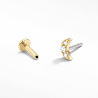 Flat Back Earrings Threadless Diamond 14k Gold Moon | Wynning Stud