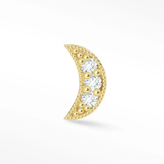 A delicate 14k gold flat back crescent earring with diamonds and beaded edge from the wynning studs collection