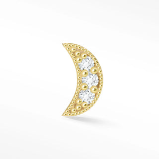 Front view of 14K gold diamond moon flat back earrings 