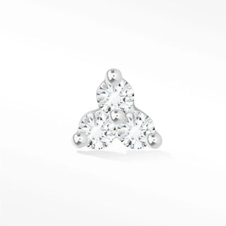 A sleek trinity diamond 14k white flat back earring with three clear crystals and polished silver accents from wynning studs