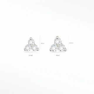Explore the stunning flat back earrings trinity with diamond detailing in 14k white gold. Comfortable style and perfect