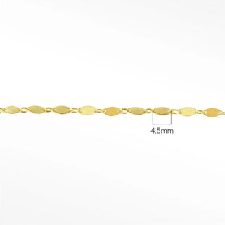 Mirror marquise tiny 14k gold chain featuring a 4.5mm wide oval link with polished metallic finish