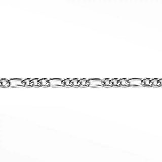 Silver-toned 2.5mm figaro diamond cut 14k white gold chain with polished reflective finish for permanent ring
