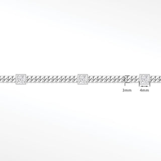 Permanent chains moissanite princess cuban 3mm designer line | 14k white