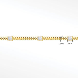 Permanent chains moissanite princess cuban 3mm designer line | 14k yellow