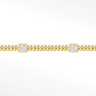Permanent chains moissanite princess cuban 3mm designer line | 14k yellow