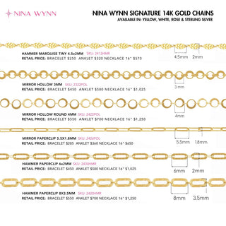 Permanent chains hammer paperclip 8mm designer line | 14k yellow