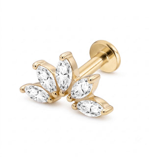 Flat Back Earrings Threadless Diamond 14k Gold Lotus | Wynning Stud
