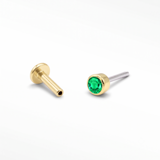 Flat Back Earrings Threadless Emerald 14k Gold Solitaire Bezel | Wynning Stud