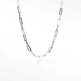 Baby paperclip silver necklace 18 inches with sleek alternating silver and matte black links in a paperclip silver necklace design