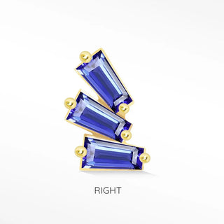 Natural blue sapphire flat back earring baguette 14k yellow - 14k gold / right