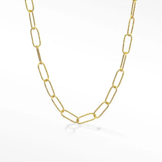 Bold textured paperclip chain necklace in 14k yellow gold with a twisted rope finish on the links