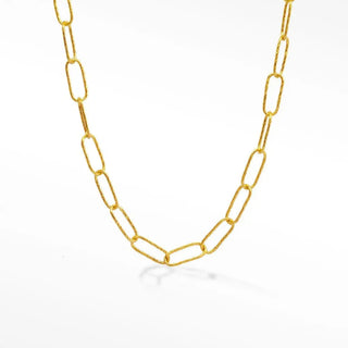 Bold textured paperclip yellow gold chain necklace with a twisted finish in 14k yellow gold material