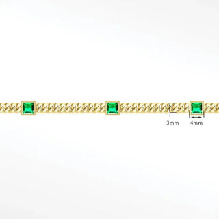 Cuban 3mm emerald square bezel 14k gold chain designer line for permanent anklet - 14k yellow