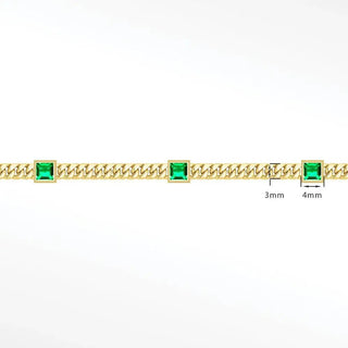 Adorn your wrist with vibrant green gems! Nina wynn’s 14k gold emerald princess cuban 3mm permanent bracelet features