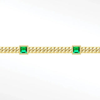Cuban 3mm emerald square bezel 14k gold chain designer line for permanent necklace - 14k yellow