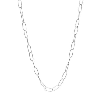 Elite textured paperclip chain necklace in silver tone with hammered finish resembling 14k yellow gold design