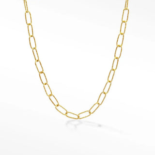 Elite textured paperclip 14k yellow gold chain necklace with textured irregular links in a paperclip chain design