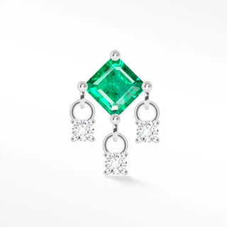 Natural emerald flat back earring 14k white - 14k gold