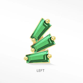 Emerald flat back earring baguette 14k yellow - 14k gold / left