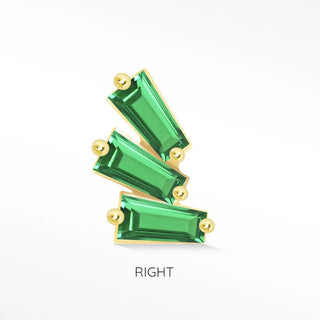 Emerald flat back earring baguette 14k yellow - 14k gold / right