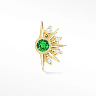 Natural emerald flat back earring demi urchin 14k yellow - 14k gold