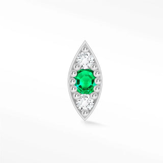 Natural emerald flat back earring evil eye 14k white - 14k gold