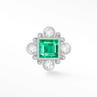 Natural emerald flat back earring princess cut 14k white - 14k gold
