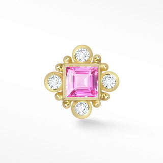 Flat Back Earring Natural Pink Sapphire Princess cut 14k Yellow Gold  Flat Back