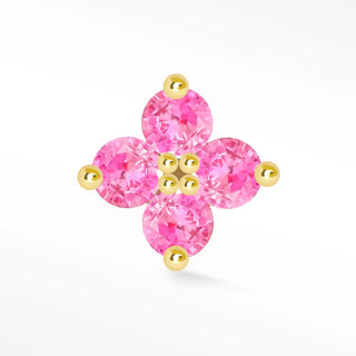 Flat Back Earring Natural Ruby Clover 14k Yellow  Flat Back
