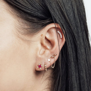Flat back earring star crossed 14k white - 14k gold / single
