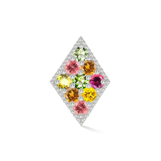 Flat back stud earring natural multi tourmaline 14k white gold - 14k