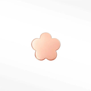 A rose gold flower-shaped 14k gold labret post with a smooth polished finish for 18g piercings