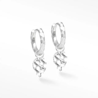Silver convertible earrings forged pear 12mm featuring textured faceted finish and dangling leaf-shaped charms