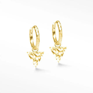 Gold-toned hammered forged triangle 15mm vermeil convertible earrings with a triangle 15mm gold drop design