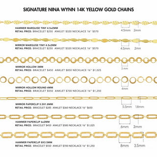 Hammer paperclip 8mm 14k gold chain designer line for permanent jewelry sold by the inch - 14k yellow / inch